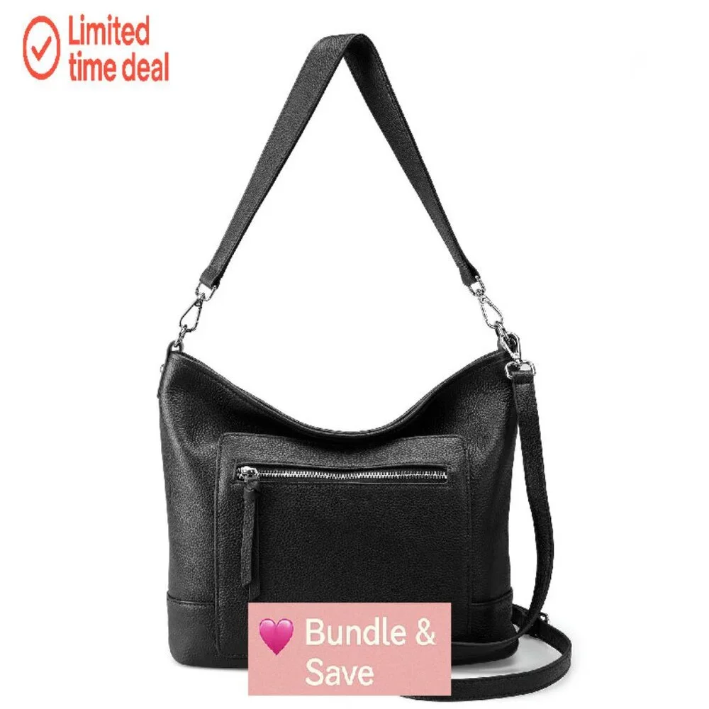 Large Genuine Leather Hobo Bag with Multiple Pockets & Crossbody Strap